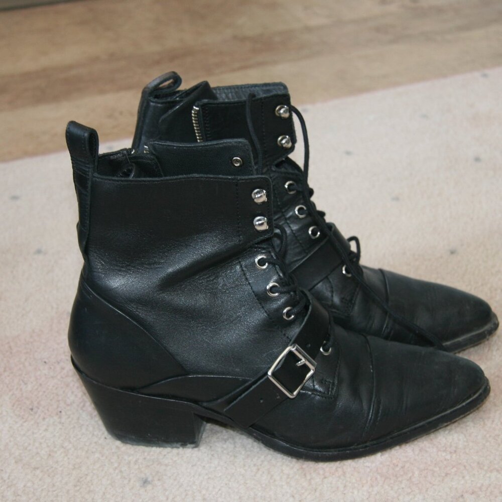 AllSaints Katy Leather Lace Up Ankle Boots in Black